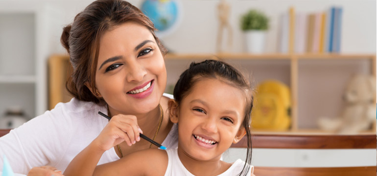 Smiling mother and child